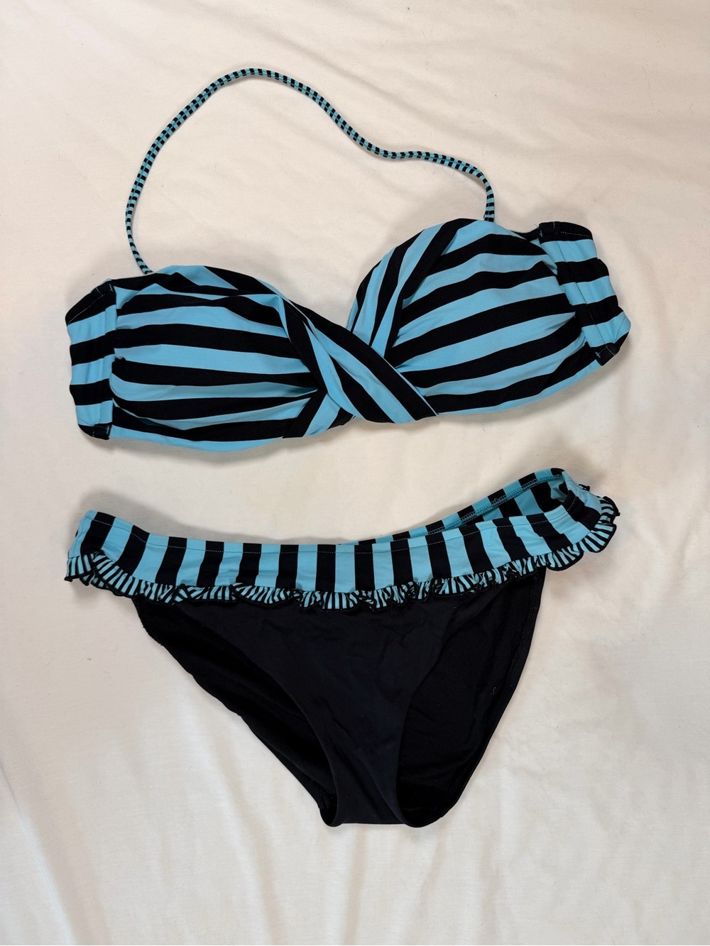 Seafolly Black and Aqua Striped Bikini Bottoms